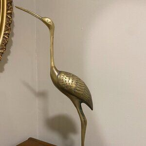 Beautiful Vintage Large Brass Crane Sculpture